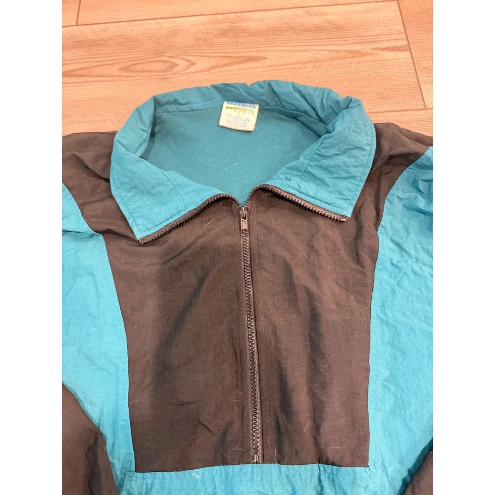 Vintage Cheetah Colorblock Windbreaker Teal Purple Black 1/4 Zip Pullover Large